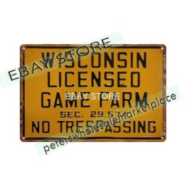 1940'S WISCONSIN GAME FARMS NO TRESPASSING hunting memorabilia tin sign