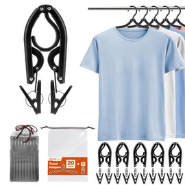 HOUSE DAY Foldable Travel Hangers 20 Pack w/10 Clips, Cruise Essentials 2025, Portable Hangers Collapsible Hanger Plastic, Travel Must Haves for Suitcase, Hotel, RV, Road Trip, Flying, Camping-Black