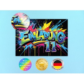 12 Invitations for 11th Children's Birthday Graffiti Boys Girls Kids Cool Colourful Invitations Eleventh Birthday Invitations Kids