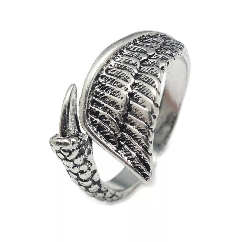 LZD Alloy Cuff Finger Ring Wing Antique Silver Size 10