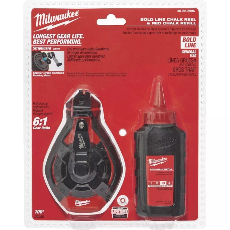 Milwaukee Bold Chalk Line Reel and Chalk, Red