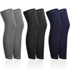 Skylety 3 Pairs Compression Leg Sleeves Full Length Sleeves for Mens Basketball Cycling (Black, Dark Grey, Navy Blue,L)