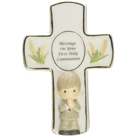 Precious Moments, Blessings On Your First Holy Communion, Bisque Porcelain Covered Box With Rosary, Boy, 123407