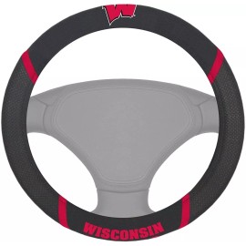 Fanmats Wisconsin Badgers Premium 15 Inch Black Emroidered Steering Wheel Cover...