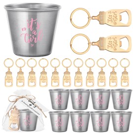 Vesici 25 Sets Baby Shower Favors for Guests Bottle Openers Keychains Stainless Steel Shot Thank You Tags Organza Bags Gender Reveal Party Favors for Wedding Baby Shower Return Gift Girl Boy (Girl)