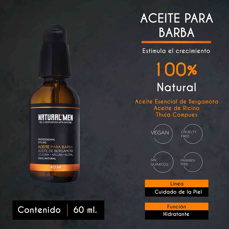 ACEITE CRECIMIENTO DE BARBA Y BIGOTE BERGAMOTA Y RICINO 60ml