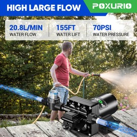 POXURIO 6GPM RV Water Pump, 70PSI 110V DC Fresh Water Pump, Self-Priming Diaphragm Water Pump with Pressure Switch and Filter for RV, Garden, Yacht, Camping