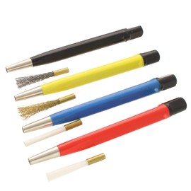 The Beadsmith Scratch Brush Set –Color Coded 4-Piece Pen Set – Steel Wire, Brass Wire, Fiber Bristle & Nylon Bristle – Replacement Brush Heads Included – Use to Remove Corrosion, Rust, Paint & More