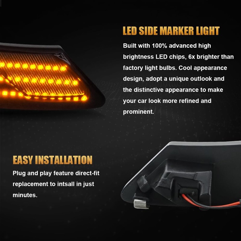 D-Lumina LED Side Marker Lights Assembly Smoked Lens Amber for