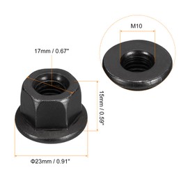 sourcing map M10 Flange Hex Nuts, 2pcs Grade 12.9 Carbon Steel Black Oxide Finished Hex Flange Nuts for Machinery