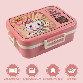 3 Compartments Bento Lunch Box, Leakproof Lunch Container with Spoon and Sauce Container for On-the-Go Meal, Reusable & BPA-free, Microwave & Dishwasher Safe, Pink