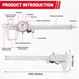 STANDARD GAGE Metric Dial Caliper Measuring Tool 150mm, Analog Precision Caliper ±0.02mm Accuracy, Manual Mechanical Metal Stainless Steel Measuring Dial with 4-Way Measurements