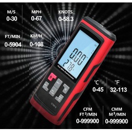 Hot Wire Anemometer, Handheld Air Flow CMF Meter, Rechargeable Air Velocity Wind Speed Meter Temperature Gauge for in Duct HVAC Outdoor Thermal Anemometer, Bendable Telescopic Probe, Data Export