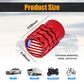 Dickno 4 PCS Tire Valve Stem Caps, Leakproof Car Tire Air Valve Stem Covers with Rubber Ring, Corrosion Resistant Auto Tire Valve Stem Cap Cover, Universal Vehicle Accessories (Red, Red US Flag)