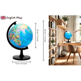 Exerz 8" World Globe - Political Map Educational- Self Assembled School Globe