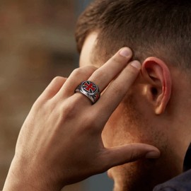 U7 Large Rings Mens Christianity Jewellery Knights Templar Grunge Ring for Father