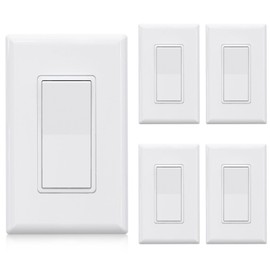 ELEGRP Single Pole Decors Light Switch with Screwless Plate, 15A 120-277V, Paddle Rocker Switch Replacement, On/Off Wall Switch, Self-Grounding, Residential Grade, UL/CUL (5 Pack, Glossy White)