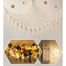 Stuffed Animal Hammock Corner with LED Light -  Storage Hammock Plushie Net Large - Cute Stuff Animals Holder Hanging Organizer -  Room Decor   Nursery Bedroom Boho - Color: White, Size: X-Large(51''51''*63'')