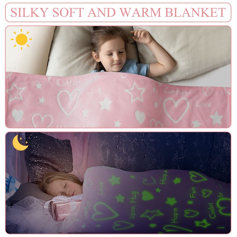 Goodhipi Glow in The Dark Pink Heart Stars Throws Blanket