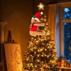 Gingerbread Christmas Tree Topper Decorations,Gingerbread Ornament Doll Tree Hugger Decor for Curtain Wine Bottle Christmas Tree Holiday Home Decor, 11" x 15"