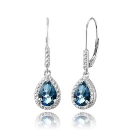 Sterling Silver London Blue Topaz Leverback Teardrop Dangle Earrings for Women