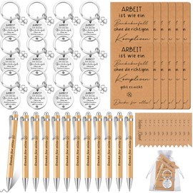 Clabby Set of 12 Thank You Gifts Colleagues Mini Notepads with Saying Motivational Key Ring Wooden Ballpoint Pen Thank You Day Gauze Bag Employee Farewell Gift (Work)