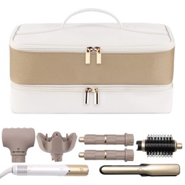 GENCAM Double Layer Travel Case for Shark Flex Fusion/Glam Ceramic, Flexfusion Storage Bag for HD641S HD641 HD642 HD642S, Carrying Case Compatible with Dyson Airwrap Shark Flexstyle (Golden White)