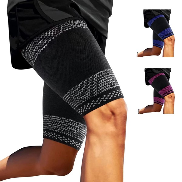 ABYON Thigh Support for Men and Women, Pack of 2, Thigh Compression Breathable Non-Slip for Hamstring, Quad, Groin Pain, Muscle Fibre Tear, Cramps