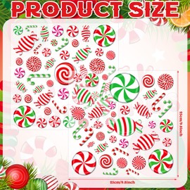 Tellingyou 87 Pcs Christmas Thick Gel Clings Candy Window Gel Decals Lollipop Peppermint Window Stickers Red Green Candy Cane Window Clings Decals Christmas Decor for Xmas Party Window Home，2 Sheets
