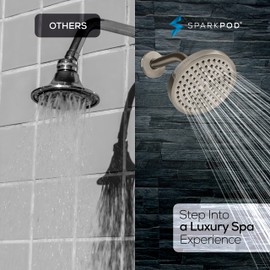 SparkPod 6" Rain Shower Head With 6" Shower Arm - High Pressure Rainfall Experience - No Hassle Tool-less 1-Min Installation - Enjoy Energy Saving Longer Hot Showers - Gain Space & Style - Durability