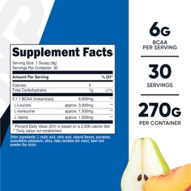 Nutricost BCAA Powder 2:1:1 (Peach Pear, 30 Servings) - Branched Chain Amino Acids