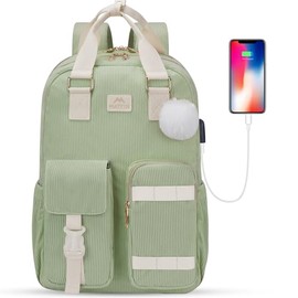 MATEIN 15.6 Laptop Backpack, Cute School Backpack for Teens Girls Corduroy Computer Bookbag with Luggage Strap, High School College Backpacks Students Daypack Gifts for Girl Sister Kids Nurse, Green