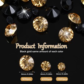 Pack of 10000 Clear Scatter Crystals Black and Gold Rhinestones for Wedding Table Shakers, Acrylic Diamonds, Table Decoration, Wedding Crystals for Vase Filler Party (3 mm, 4 mm, 6 mm)