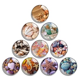 10 Pack Beach Sea Fridge Magnets Round, Cute Seashell Starfish Nautical, Medium 1.57 Inches, Glass Magnetic Sticker for Refrigerator Whiteboards Lockers Kitchen Home Decor