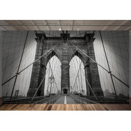 Black and White Brooklyn Bridge Wall Mural, Peel and Stick, NYC Theme Decor, Urban Wall Art