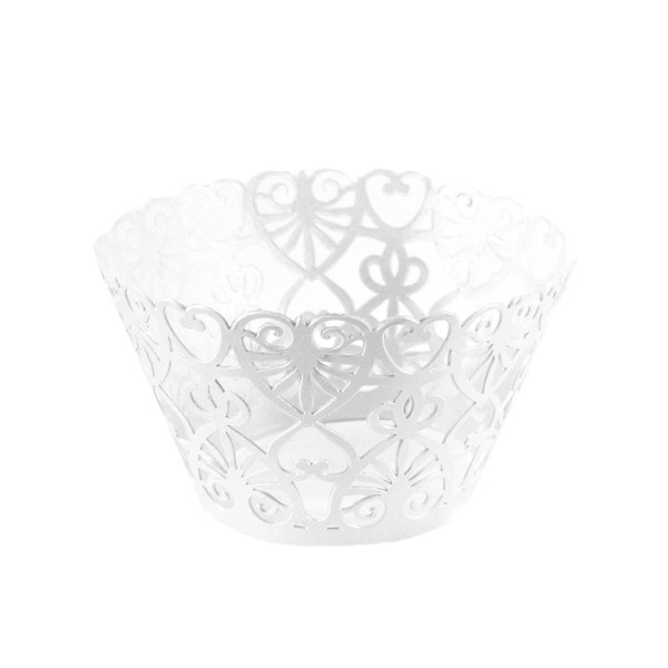 Lace Hearts Filigree Paper Cupcake Wrappers - White Shimmer
