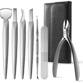 FERYES Cuchillo de pedicura, kit de uñas encarnadas, 7 piezas de herramientas profesionales de pedicura, kit de aseo de uñas de los pies, hoja de pie de primera muesca, cortaúñas súper afiladas (funda de cuero incluida)