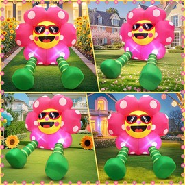 4FT Summer Inflatable Sunflower Outdoor Decoration Blow up Flower Yard Decoration, Built-in LED Lights for Summer Easter Yard Garden Lawn Party