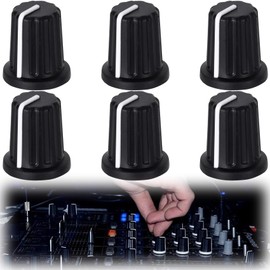 HINZIC 6pcs 6mm Knurled Shaft Potentiometer Knob Black, Electric Guitar Volume Knobs Plastic Bass Control Knob Replacement for Encoder Speaker Mixer Board