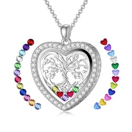 SOULMEET Heart Tree of Life Floating Locket Necklace That Holds Birthstones/Pictures/Hair Locket Living DIY Floating Charm Memory Necklace for Women