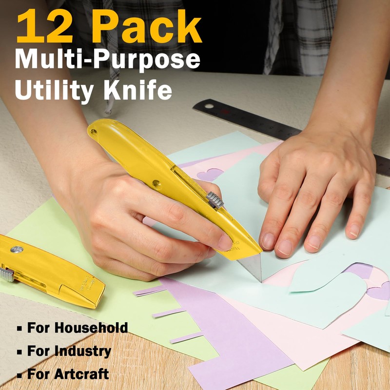Lasnten 12 Pcs Box Cutter Bulk Retractable Utility Knife Heavy