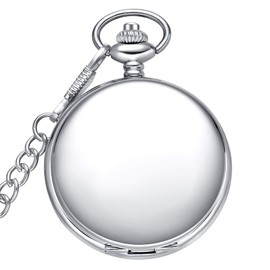 LYMFHCH - Reloj clásico de bolsillo de cuarzo clásico suave, con números arábigos para hombre y mujer, con cadena de Navidad, graduación, cumpleaños, día del padre, plateado, Plata lisa