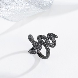 praymos Punk Ring 925 Sterling Silver Rings Men Gothic Snake Ring Rock Jewellery Slytherin Adjustable for Women Men