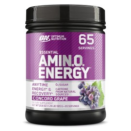 Optimum Nutrition Amino Energy - Polvo energtico para antes del entrenamiento con t verde, BCAA, aminocidos, extracto de caf verde, sabor uva Concord 
