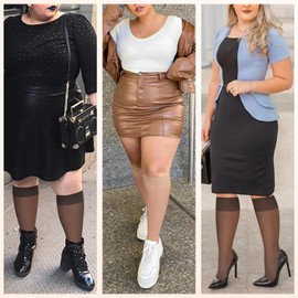 MANZI 6 Pairs Plus Size Sheer Knee Highs Stocking for Women Super Wide Nylon Trouser Queen Socks Black and Natural XXXL-XXXXL