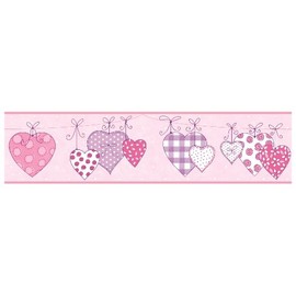 York Wallcoverings YS9159BD Peek-A-Boo Clothesline of Patterned Hearts Border, Powder Pink/Deep Pink/Deep Lavender/White