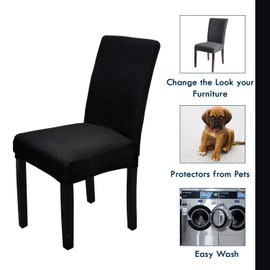 Trimming Shop Velvet Stretch Chair Covers, Spandex Dining Chair Slipcovers, Elastic Removable Washable Chair Seat Covers, Parsons Chair Protectors for Dining Room, Hotel, Wedding, Black, 2pcs