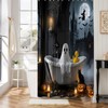 Halloween Shower Curtain,Whimsical Ghost in Bathtub with Black Cat Pumpkin
