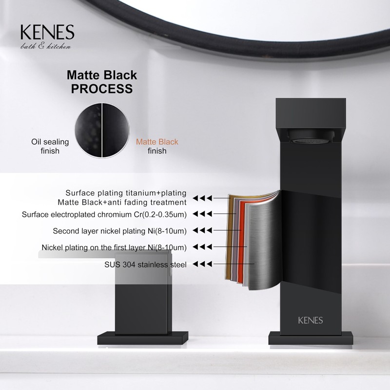 KENES Black Widespread Bathroom Faucet 3 Hole Bathroom Sink Faucet