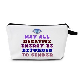 MoCaliduccious "MAY ALL NEGATIVE ENERGY BE RETURNED TO SENDER Text Print Women Makeup Bag Cosmetic Bag Travel Organizer Small Zipper Toiletry Bag